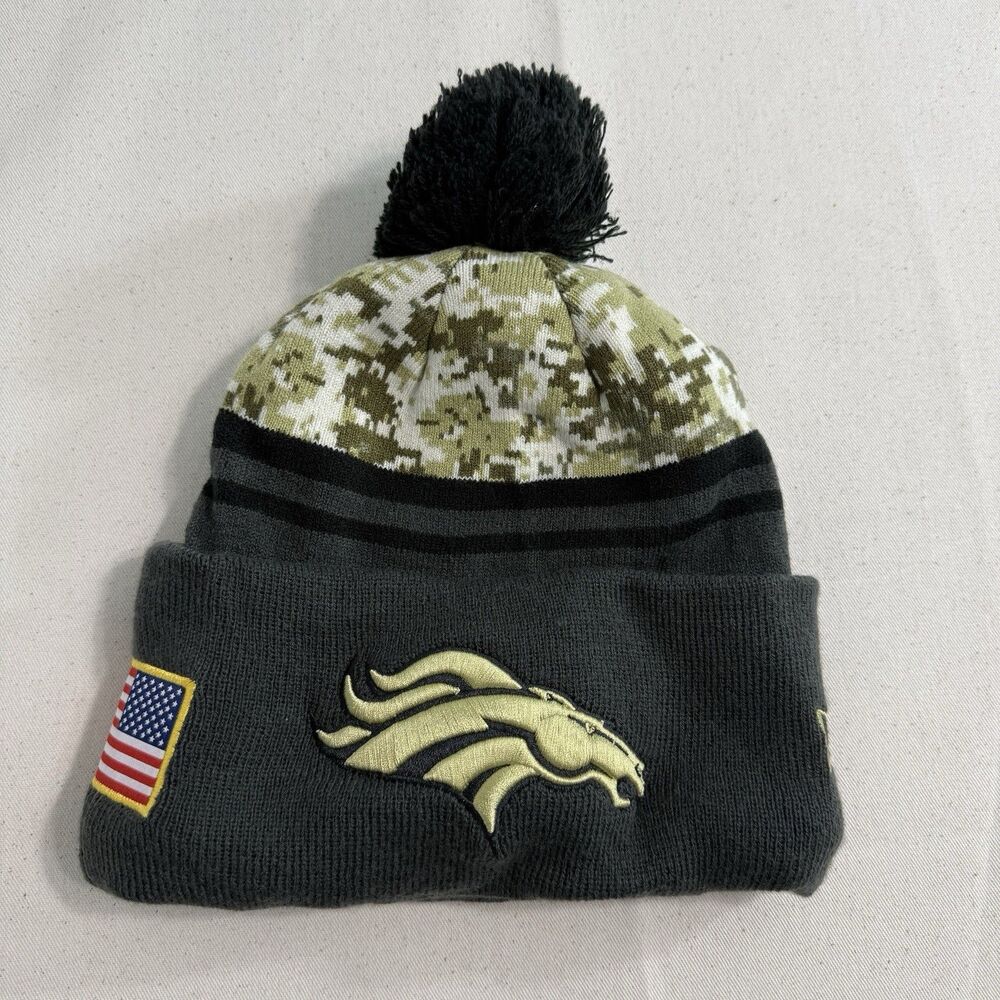 New Era Salute to Service Knit Denver Broncos Beanie Cap Green OSFM